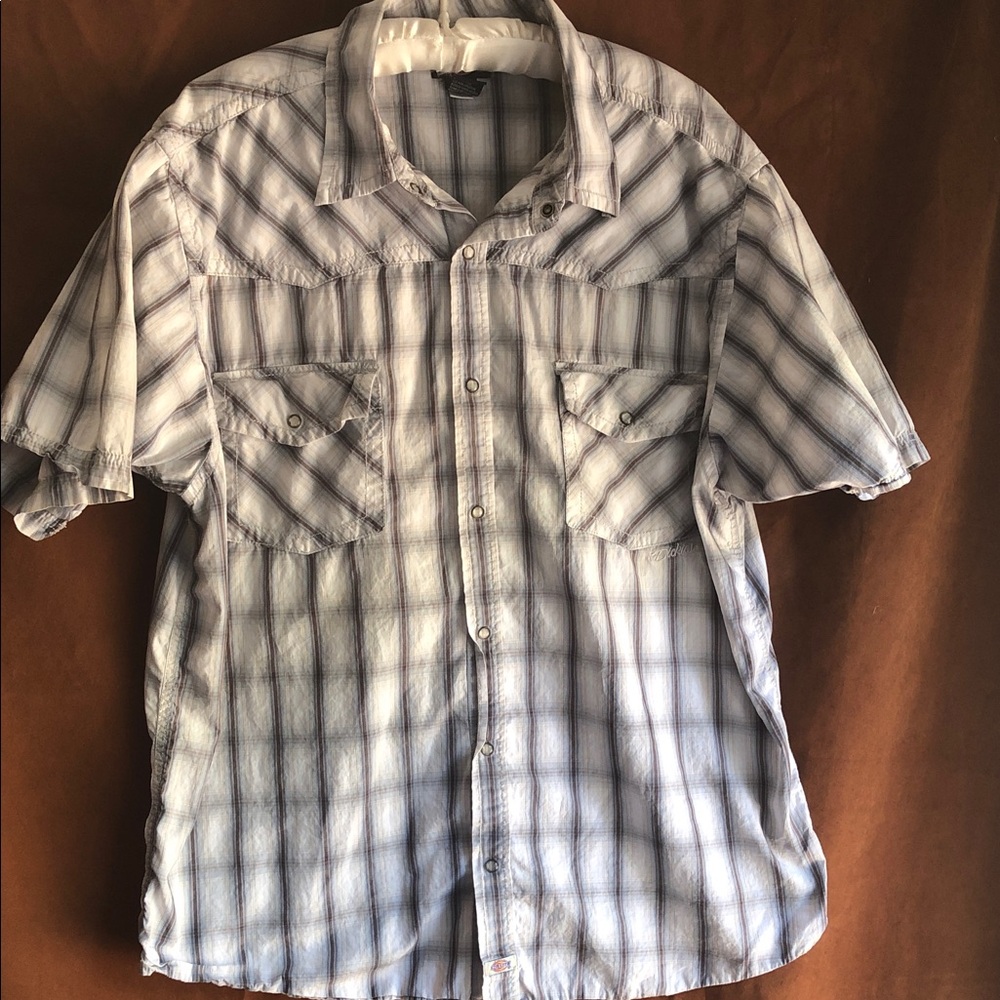 Dickies Men's Short-Sleeve Plaid Button-Down Shirt - Blue/White